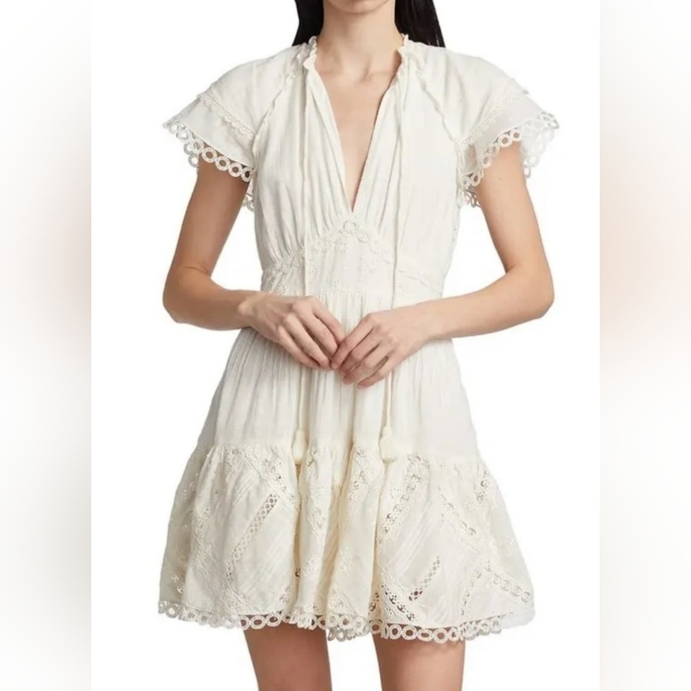 Hemant and Nadita Creme Lace Dress Size M